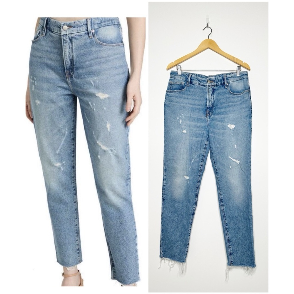 Good American The Weekender Distressed Straight Leg Jeans Size 27